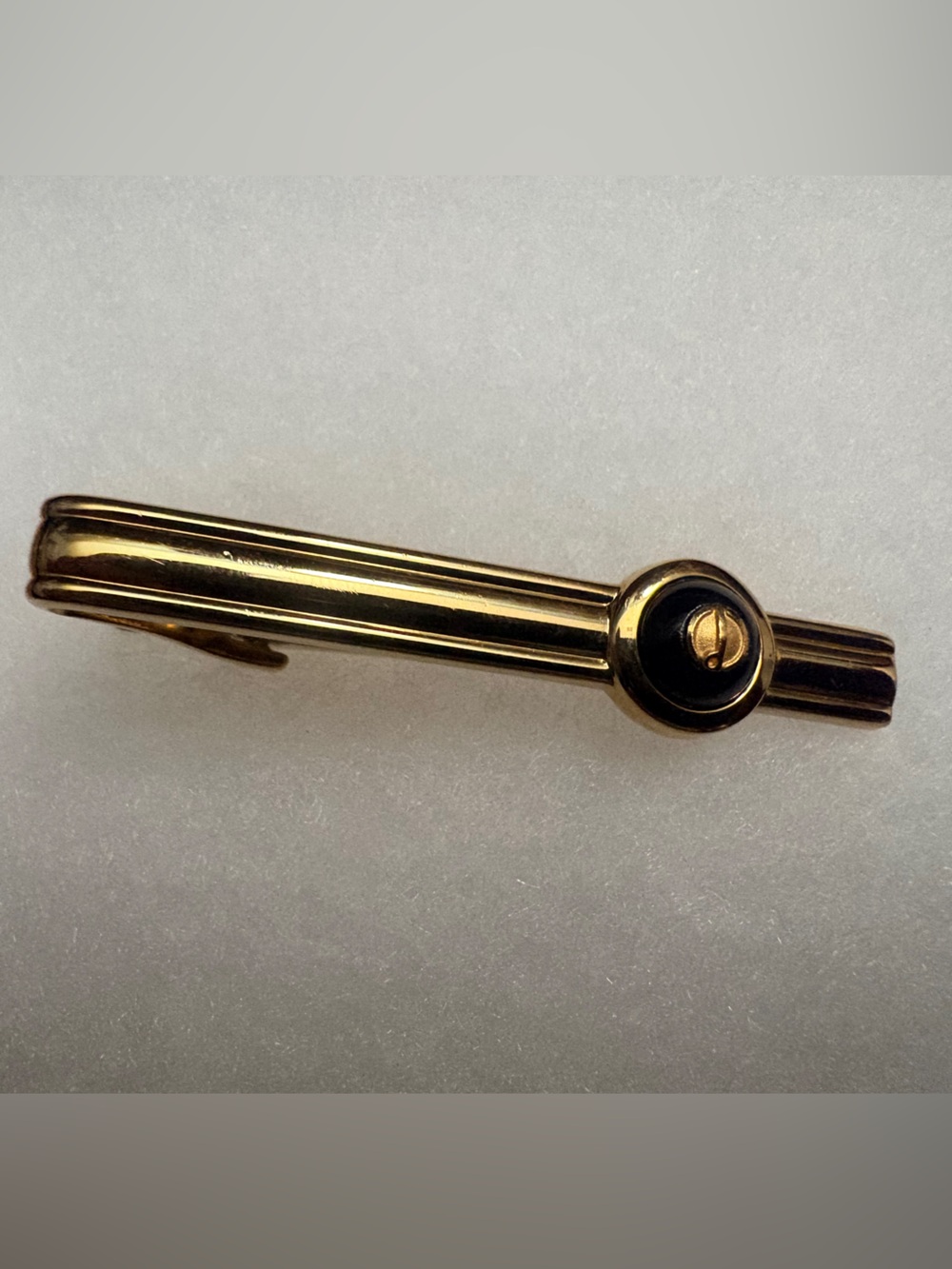 Vintage Alfred Dunhill Gold Tone Black Logo Tie Clip Bar Hallmarked Rare